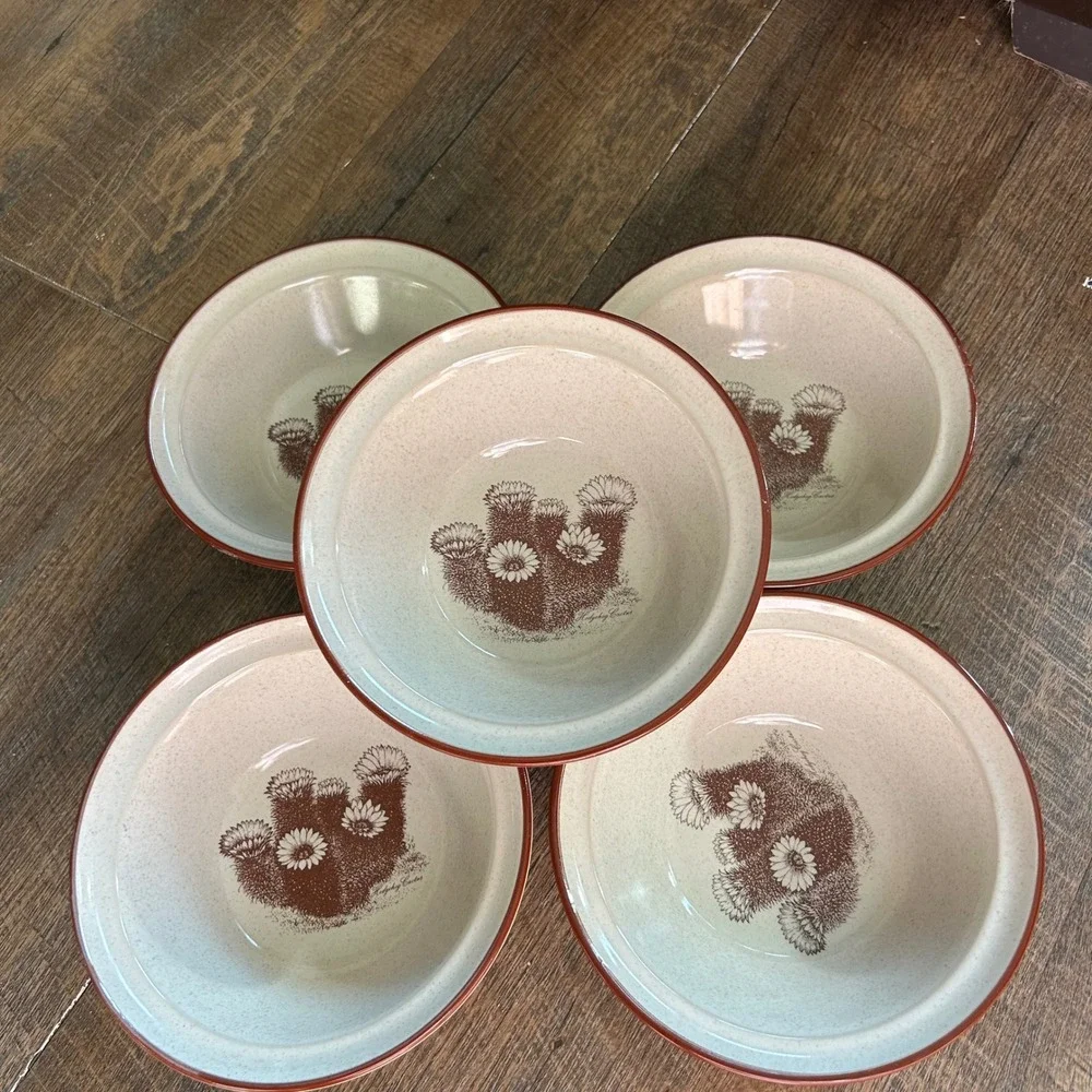 Noritake Desert Flowers Stoneware Bowls 8341 Hedgehog Cactus Set of 5 Japan 6.5